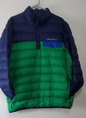 Eddie Bauer EB650 Mens XL Pullover Down Jacket Coat Green Blue Colorblock Puffer • $55