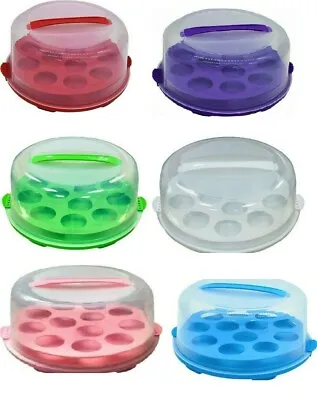 2in1 Cupcake Carrier Plastic Cake Muffin Storage Box With Handle Lockable 30cm • £12.95