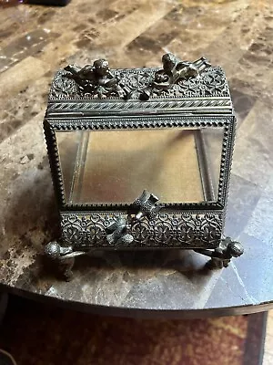 Victorian Antique Vintage French Ormolu Beveled Glass Trinket Jewelry Casket Box • $250
