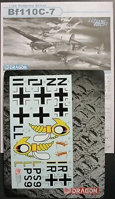 Dragon 1/32nd Scale Bf110C-7 - Decals From Kit No. 3203 • $25.99