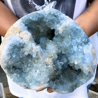 9.74lb Natural Blue Celestite Geode Quartz Crystal Mineral Specimen Healing • $56
