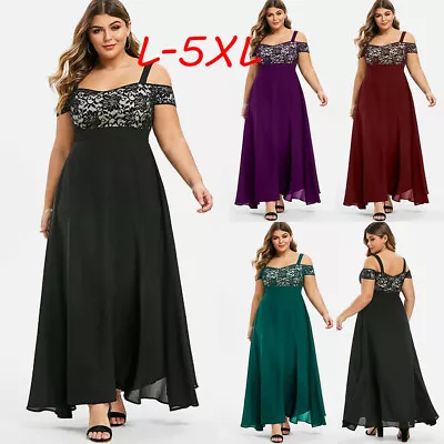 $18.23 • Buy Women Plus Size Dress Cold Shoulder Floral Lace Party Evening Camis Long Dress