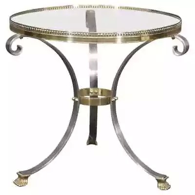 Single Brass And Steel Glass Top Guerdion Or End Table Maison Jansen Style • $1695
