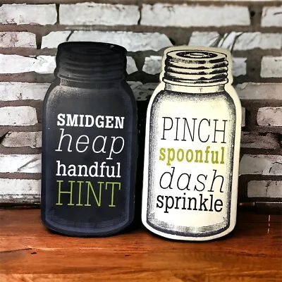 Pair Of Salt And Pepper Mason Jar Hanging Wall Plaques Kitchen Decor Black White • $16.99