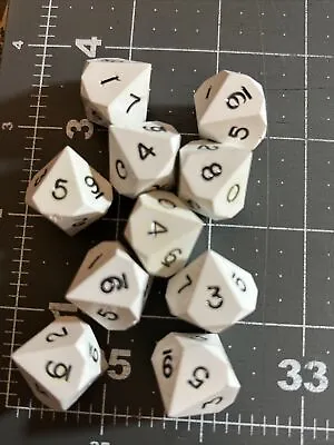 Set Of 10 D10 10 Sided Dice - White With Black Numbers D&D Role Play RPG Cosplay • $8.99