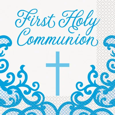 Pack Of 16 Fancy Blue Cross First Holy Communion Lunch Napkins- Religious Party • £4.79