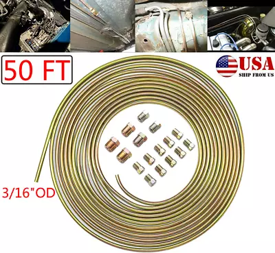 Zinc Steel Brake Line Tubing Kit 3/16   OD 50 FT Coil Roll All Size Fittings USA • $36.36