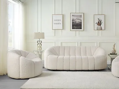 ON SALE - Mid Century Modern Living Room White Fabric Sofa Couch Chair Set GBU • $1637.75