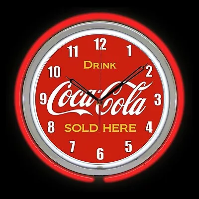 15  Drink Coca-Cola Sold Here Sign Red Double Neon Clock Garage Bar Man Cave • $205.49