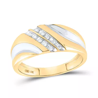 GND 10kt Yellow Gold Mens Round Diamond 2-tone Wedding Band Ring 1/8 Cttw S/11 • $310.33
