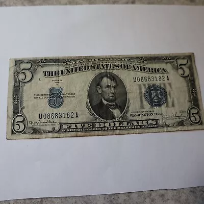 1934 Five Dollar Silver Certificate $5 Bill Blue Seal Note  • $8.99