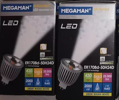 LED BULB 2x MEGAMAN Dimmable LED Reflector MR16 8W GU5.3 12v 2800k Warm White • £5.99