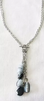 Lia Sophia “Myth” Blue Glass & Resin Beads Silver Tone Y-Drop Necklace 17  • $12.99