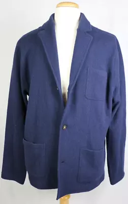 J. Crew Mens Lambs Wool Navy Blue Sweater Blazer Cardigan With Patch Pockets XL • $34.99