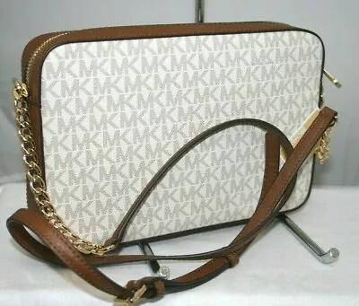 New Michael Kors Jet Set MK Signature Vanilla / Brown EW Crossbody Messenger Bag • $35