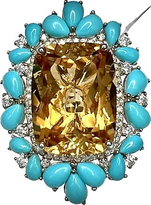 AAA Brazilian Citrine Turquoise Moissanite Gorgeous Ring 28.6ctw Size 7 8 NEW • £308.13