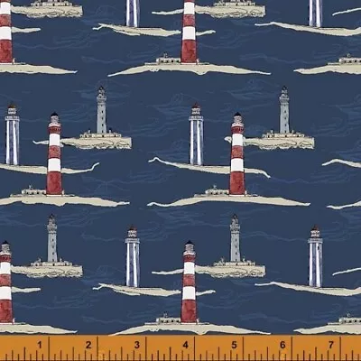 Fat Quarter Windham Sea & Shore Nautical Sea Lighthouses Blue 100% Cotton Fabric • £4.40