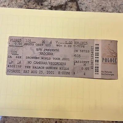 MADONNA RARE UNUSED Drowned World Tour Concert Ticket Auburn Hills 08/25/2001 • $12.99