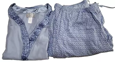 Oscar De La Renta Vtg Womens Blue Capri Pajama Set Short Sleeve Geometrical 3X • $12.95
