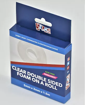 CLEAR 3D DOUBLE SIDED FOAM TAPE ON A ROLL ADHESIVE 5mm X 2mm X 1.5m S57127 • £4.25