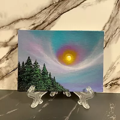 ACEO Original Mountain Snow Landscape Acrylic Painting 2.5” X 2.5 Easel Included • $20