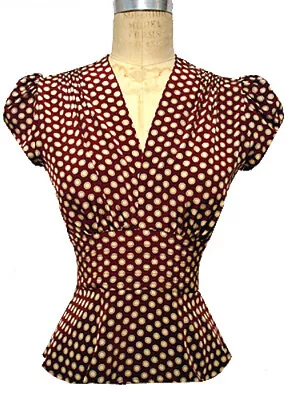 £87.23 • Buy TRASHY DIVA ASHLEY BLOUSE Wine Dots Polka 1940s Print Vintage Retro Style XS