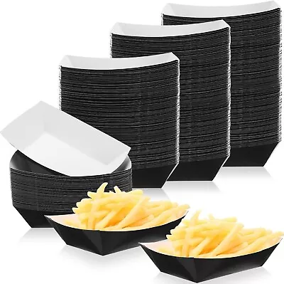 500 Pcs 3lb Paper Food Trays Disposable Paper Food Boats Black Paperboard Nacho • $39.95