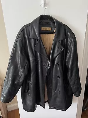Andrew Marc New York Heavy Leather Black Pea Coat Vintage Excellent Cond • $49.99