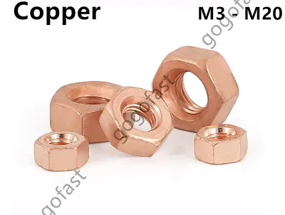 99.9% Pure Copper Cu Hex Nut Hexagon Nuts M4 M5 M6 M8 M10 M12 M14 M16 M18 M20 • $12.76