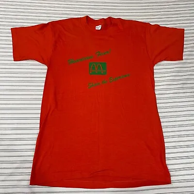 Vintage 80s Hurricane Fever Mcdonalds T Shirt Large Orange Green Single Stitch • $5.69