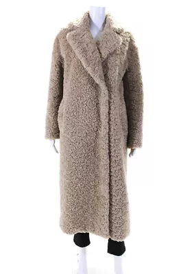 Zara Womens Button Front Notched Lapel Faux Fur Long Coat Brown Size Small • $34.99