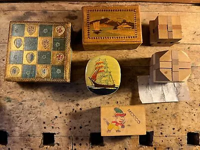 VINTAGE JAPANESE WOODEN SCENIC PUZZLE BOX + Puzzles + Wooden Boxes • £30.62