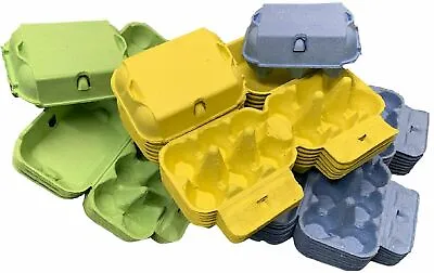 Egg Boxes Mixed Colour 1/2 Dozen Cartons Green Yellow Blue Cardboard Flat Top • £14.75