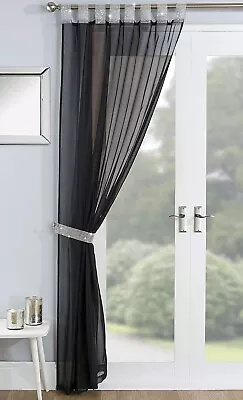 Sparkle Diamante Voile Panel Curtains Vegas Net Tab Top Single Panel 183cm Black • £10.49