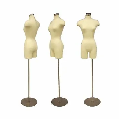 Adult Female Dress Form Mannequin Off White Pinnable Torso With Round Metal Base • $157