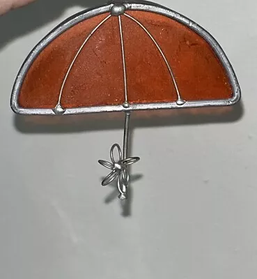 Vintage Metal Stained Glass Umbrella Artwork  Handmade Sun Catcher • $14