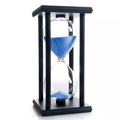 Hourglass 60 Minutes Blue Sand Timer Black Wooden Frame Sand Clock • $26.18