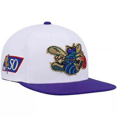 Mitchell & Ness Charlotte Hornets NBA 50th Anniversary Patch White Snapback Hat • $39.99