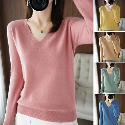 Winter Sweater Pullover Women V-neck Knitted Bottoming Jumper AF Shirt Cashmere • £9.36