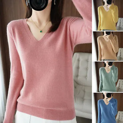 Winter Women Cashmere Sweater Casual V-neck Pullover Fashion Knitted Tops Jumper • £9.99