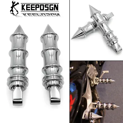 Motorcycle Chrome Spike Foot Pegs For Harley Touring Softail Sportster 883 Dyna • $35.65