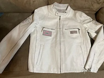 Bomb Boogie White Leather Biker Jacket Mens XL BB Miles Sturgis T-bird • $99.99