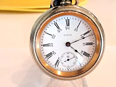 Nice Large Heavy 18SZ Elgin Pocket Watch-Serviced-15J -24Hr Dial Alaska Metal • $319.95