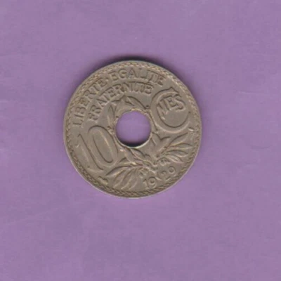 £1.55 • Buy 1929 France 10 Centimes Copper-Nickel Hole Coin Peace Age 94 Years Old KM#866a .