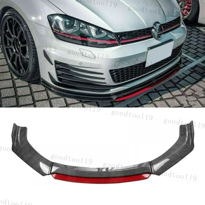 $59.95 • Buy Carbon Fiber Front Bumper Lip Splitter Red For VW Golf MK5 MK6 MK7 MK7.5 GTD R