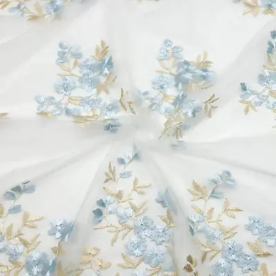 Sheer Mesh Lace Embroidered Fabric Flower Tulle Voile Cloth Material For Sewing • £12.22