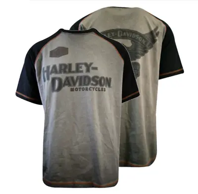 Harley-Davidson Men's T-Shirt Grey Black Iron Bond Raglan Short Sleeve (S58) • $26.17