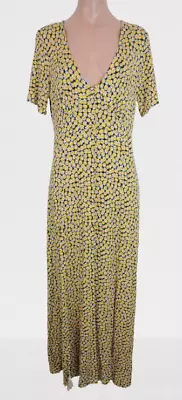$29 • Buy ASOS Dress Womens Size 12 Yellow Black Floral Maxi Jersey Short Sleeve New
