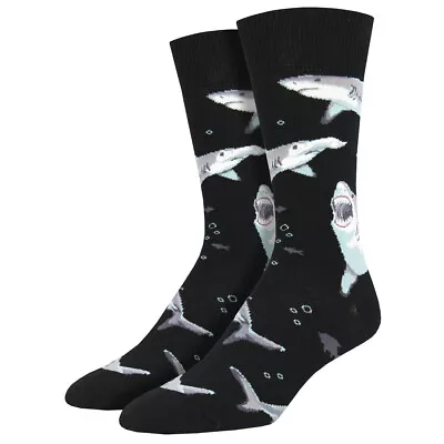 Socksmith Men's Crew Socks Shark Chums Sea Animal Deadly Fish Black Footwear • $16