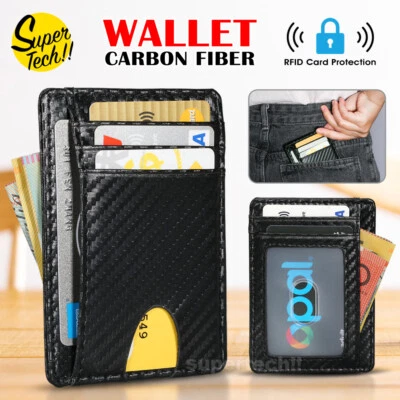 RFID Blocking Purse Flip Leather Wallet Slim Credit Card Holder Mens Money Clip • $9.85